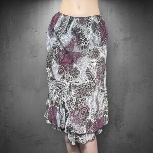 Abstract Paisley Leopard Graphic Flowy Layered Midi Skirt